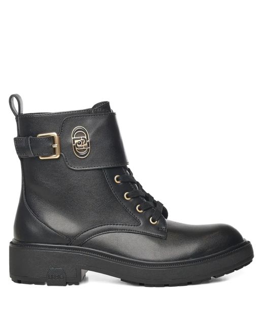 Liu Jo Black Buckle Logo Plaque Boots