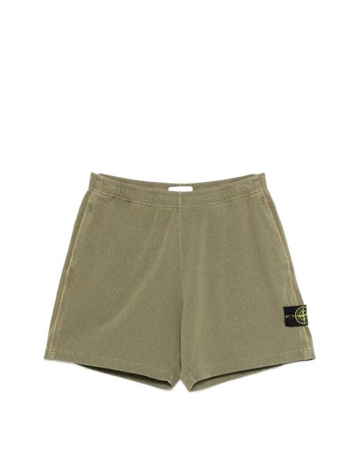 Stone Island Green 6200014 Malfilé Fleece 'Old' Effect Shorts for men