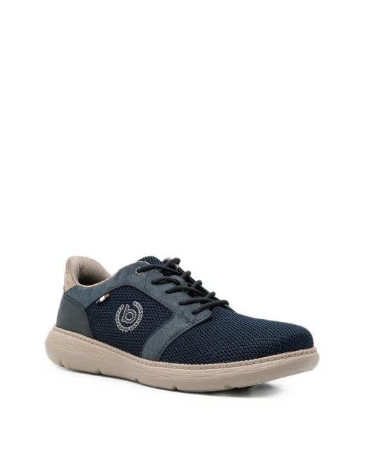 Bugatti Blue Logo-Patch Mesh-Panel Sneakers for men