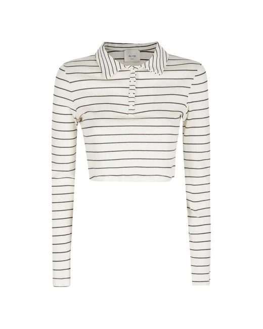 Alysi White Striped Collared Polo Shirt