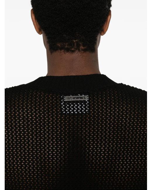 Les Hommes Black T-Shirt En Maille Ajourée À Col V for men