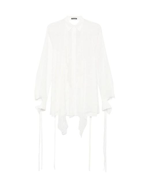 Ann Demeulemeester White Lace-Trim Tie-Fastening Shirt