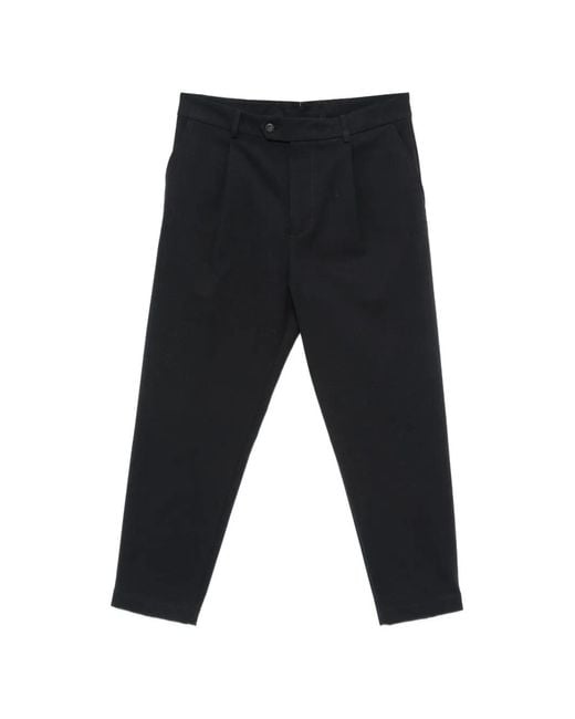 Eleventy Black Pleated Cotton-Blend Trousers for men