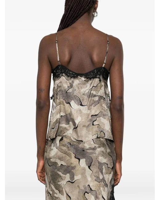 Pinko Natural Camouflage-Print Lace-Trim Top