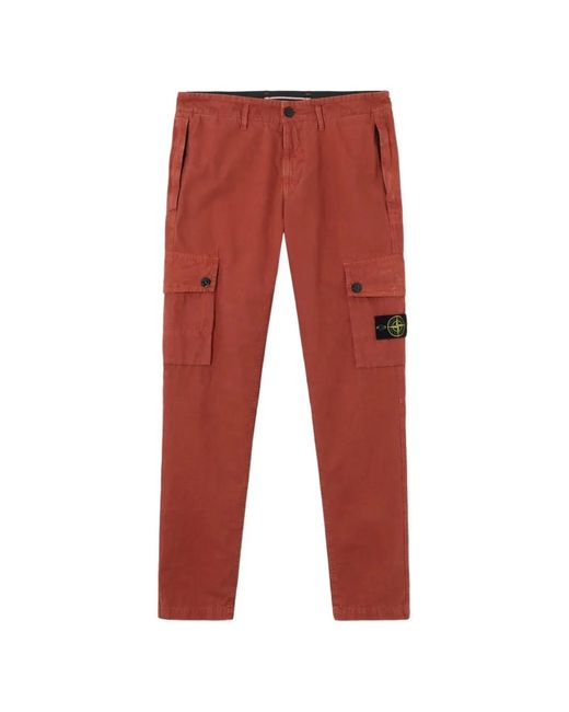 Stone Island Red Old Effect Cargo Pants for men