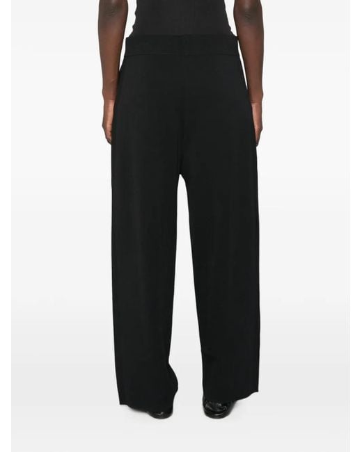 Marina Rinaldi Black Ribbed-Knit Wide-Leg Trousers