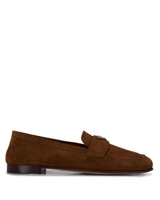 Prada Brown Triangle-logo Suede Loafers