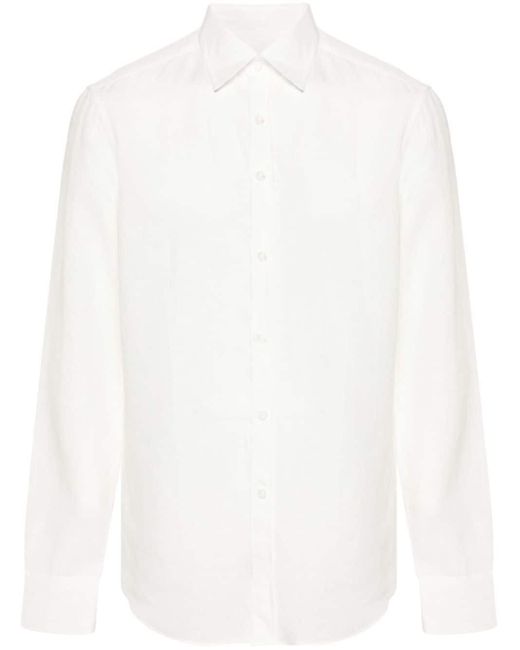 メンズ Canali リネンシャツ White