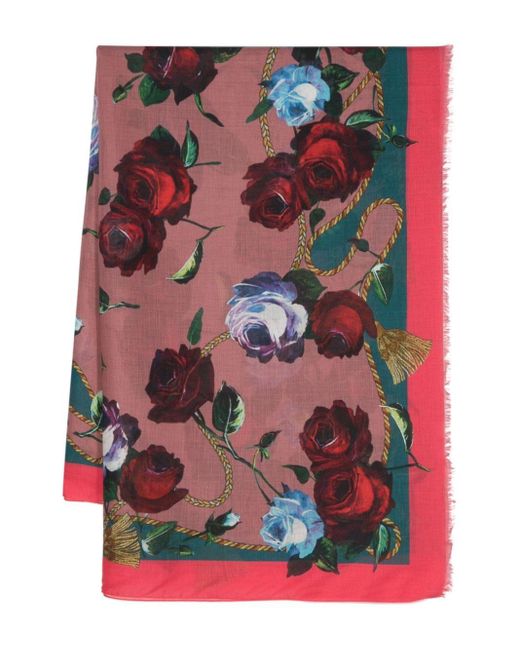 Dolce & Gabbana Red Floral-print Georgette Scarf
