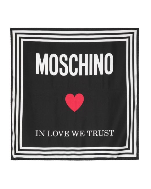 Moschino Black Quote-print Silk Scarf