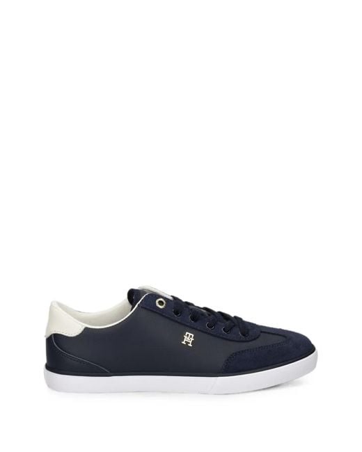 Tommy Hilfiger Blue Logo-Plaque Suede-Panel Sneakers