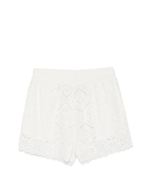 Mc2 Saint Barth White Meave Broderie-Anglaise Scalloped-Hem Shorts
