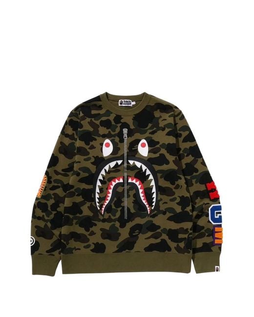 A Bathing Ape Green Sweat 1St Camo Shark for men