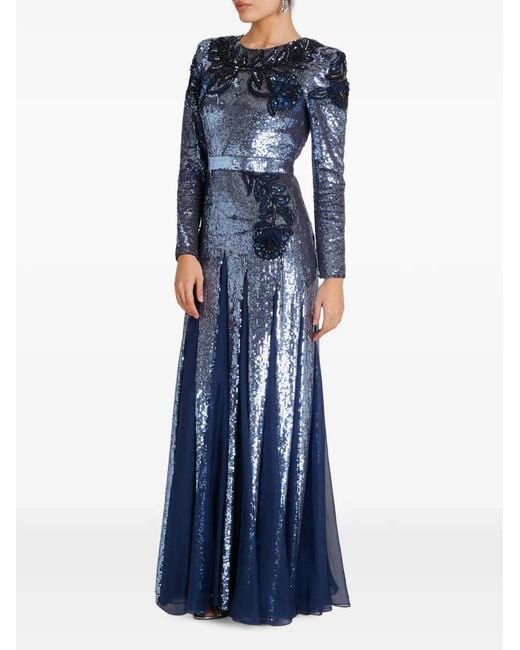 Temperley London Blue Porta Floral-Embroidered Maxi Dress