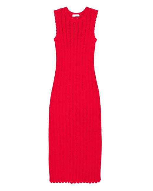 Altuzarra Red Scalloped-Trim Midi Dress