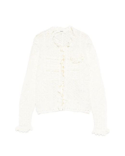 Ba&sh White Ruffled Crochet Cardigan