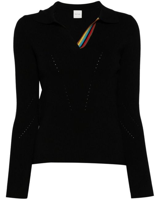 Paul Smith Black Stripe-trimmed Knitted Polo Shirt