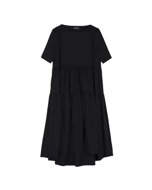 Herno Black Tiered Short-Sleeve Dress