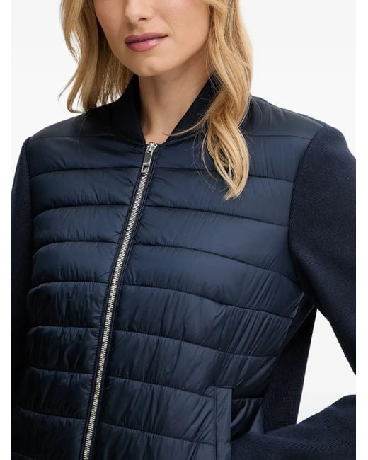 Boss Blue Quilted Knitted-Panel Bomber Jacket