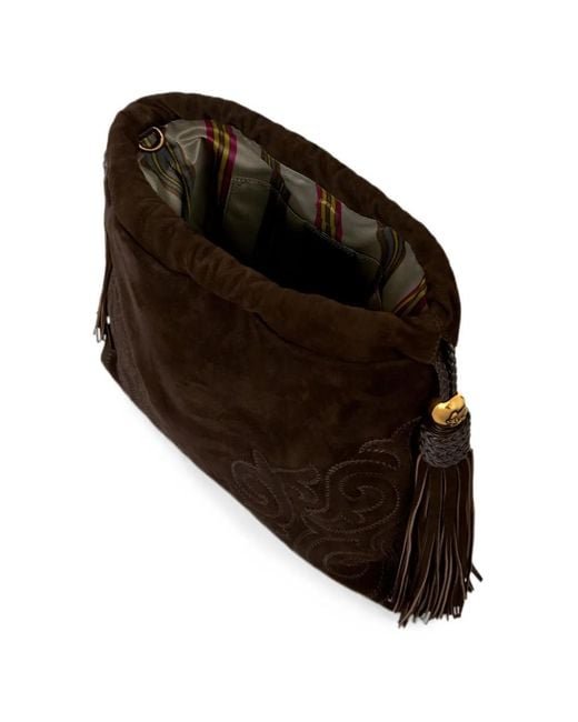 Etro Black Medium Suede Kalispera Bag With Patch And Tassels