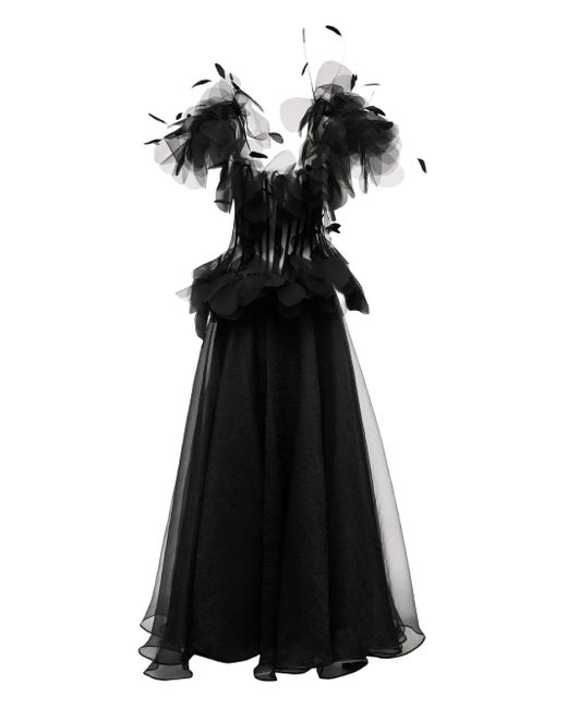 Ana Radu Black Feather-Trimmed Corset Dress