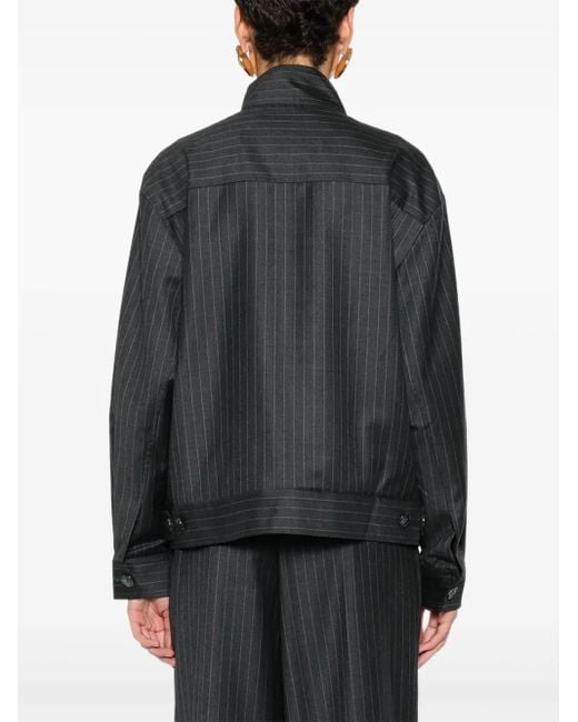 AYA MUSE Black Pinstriped Bomber Jacket
