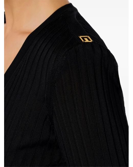 Elisabetta Franchi Black Ribbed V-Neck Sweater