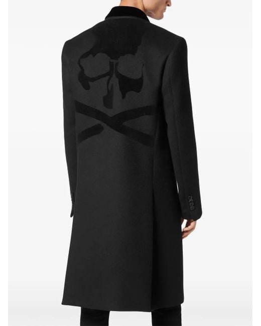Philipp Plein Black Flocked-Logo Coat for men