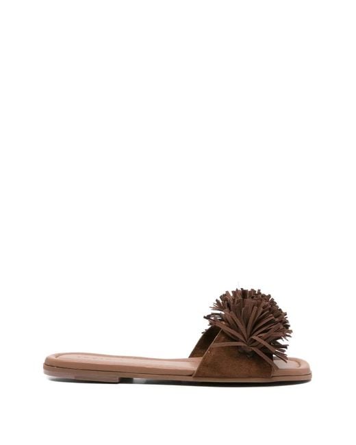 Inuikii Brown Fringes Flower Suede Sandals