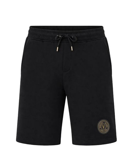 Versace Jeans Couture Black Logo-Patch Drawstring Shorts for men