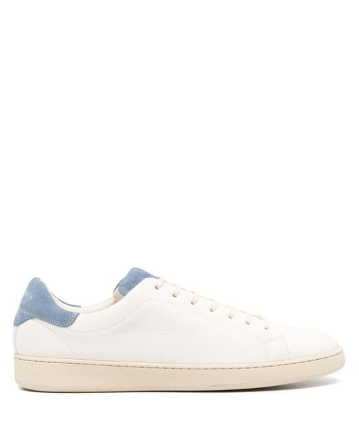 Kiton White Debossed-logo Leather Trainers for men