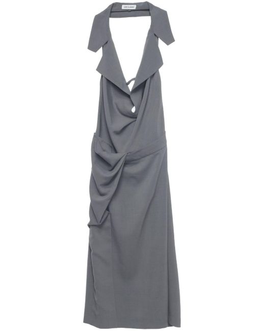 Low Classic Gray Draped Tailored Midi Dress