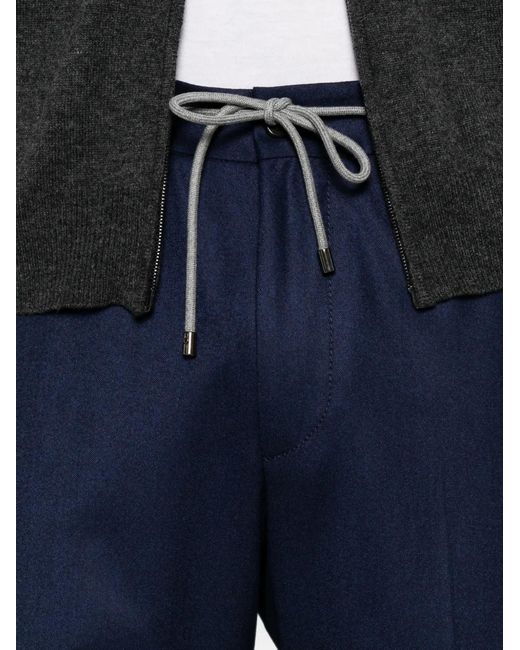Corneliani Blue Drawstring-Waist Pressed-Crease Trousers for men