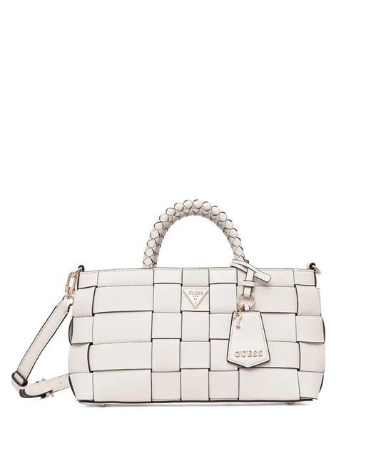 Guess White Braided-Handle Tote Bag