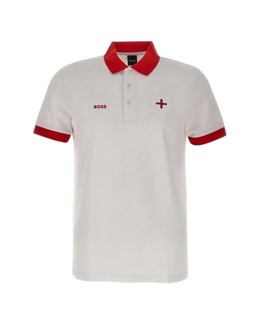 Boss White Paddy Flat-Knit Logo Polo Shirt for men