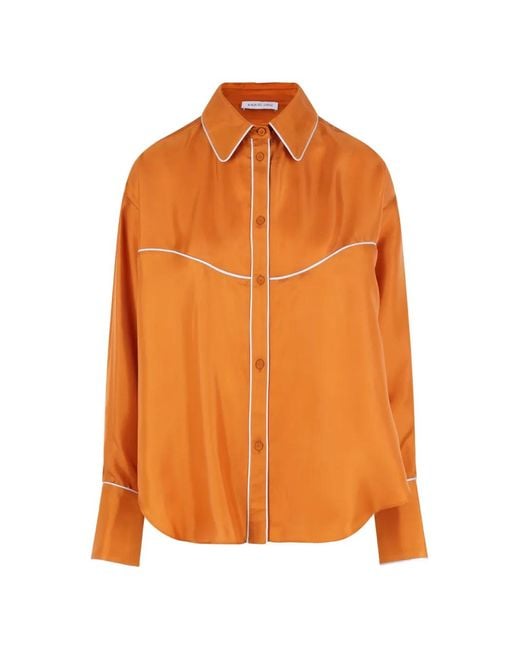Raquel Diniz Orange Piping-Detail Silk Shirt