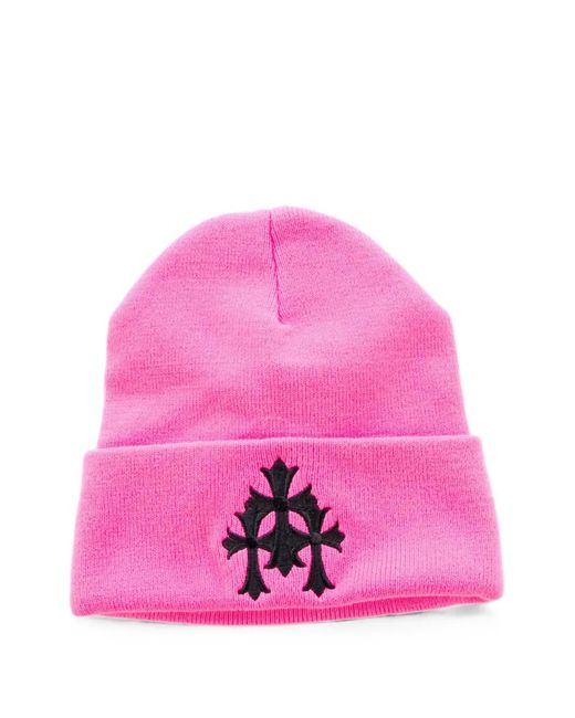 Chrome Hearts Pink Triple Cross Beanie Hat for men