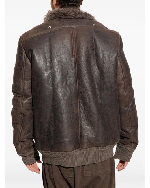 Rick Owens Brown Shearling-Collared Zip-Front Jacket for men