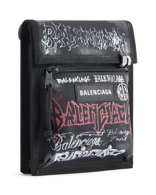Petite pochette à imprimé Explorer Metal Balenciaga pour homme en coloris Black