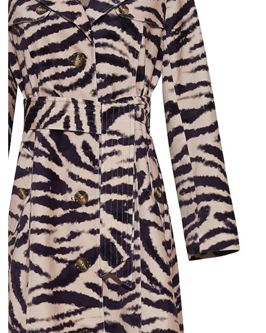 Cara Cara White Zebra Print Belted Trench Coat