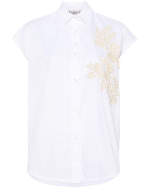 ERMANNO FIRENZE White Floral-appliqué Poplin Shirt