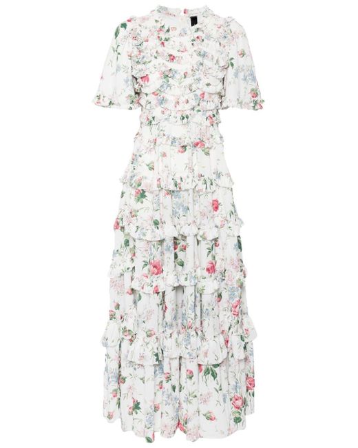 Floral Fantasy ruffled dress Needle & Thread de color White