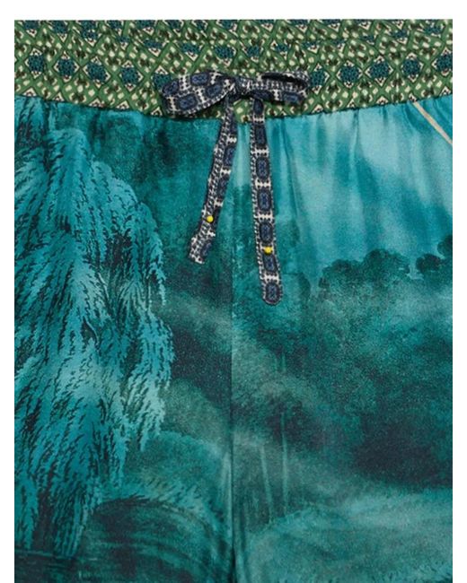 Pierre Louis Mascia Green Landscape-Print Drawstring Shorts