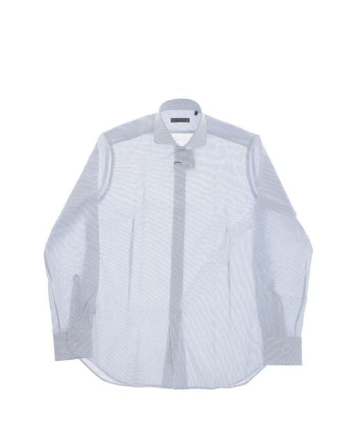 Corneliani Blue Awning-Stripe French-Collar Shirt for men