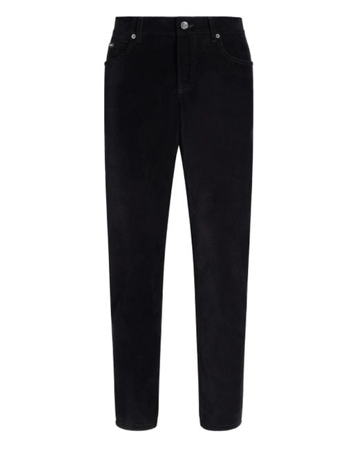 Dolce & Gabbana Black Corduroy Trousers With Logo Plaque for men