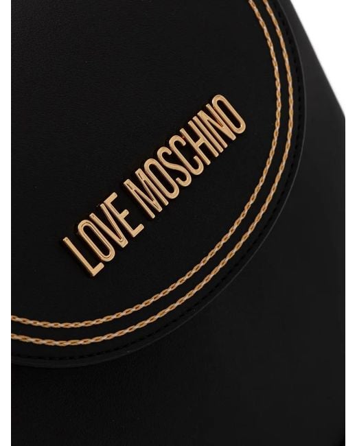 Love Moschino Black Logo-Plaque Contrast-Stitch Backpack