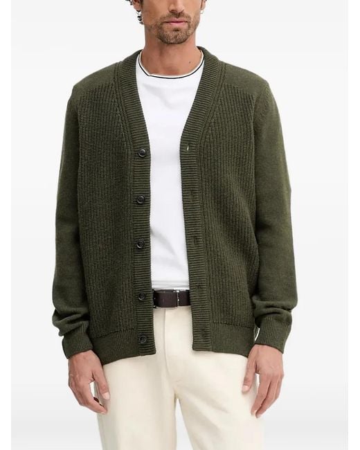 Barbour Green Mainland Button V-Neck Cardigan for men