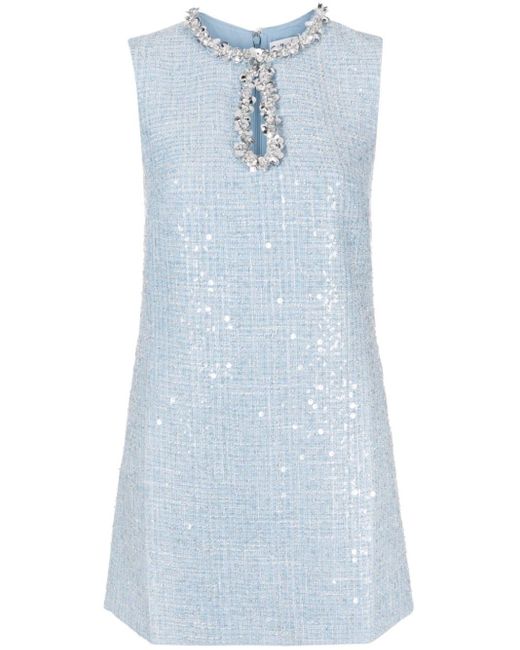 Self-Portrait Blue Sequin-embellished Slim-fit Woven Mini Dress