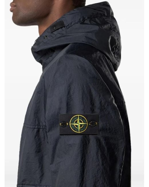 Stone Island Blue Hooded Logo-Patch Jacket for men