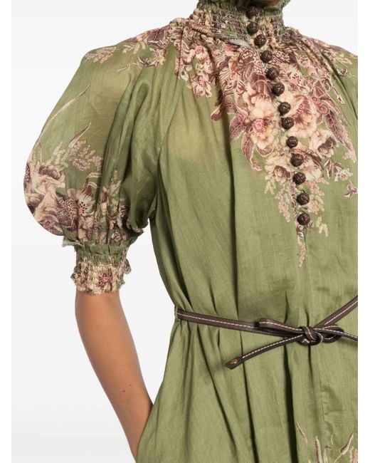 Zimmermann Green Floral Ramie Swing Maxi Dress
